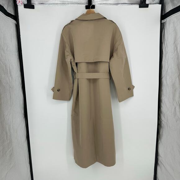 Vero Moda Womens XL Long Trenchcoat Tan Double Breasted Belt Old Money Classic - Picture 7 of 16